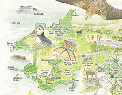 Tourist attractions map of South Wales