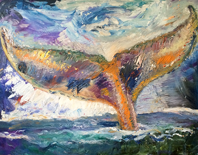 Whale Tail Colorful Oil Painting
