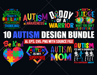 Autism Awareness T-shirts Autistic Vector Design Bundle