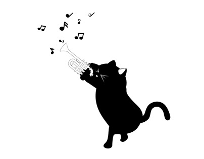 Black cat playing trumpet