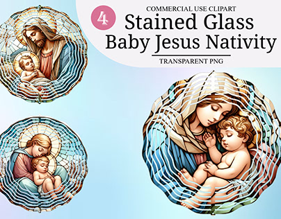 Stained Glass Baby Jesus Nativity Clipart