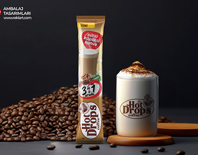 Hot Drops 3 in 1 Milky Frothy Coffee Packaging Design
