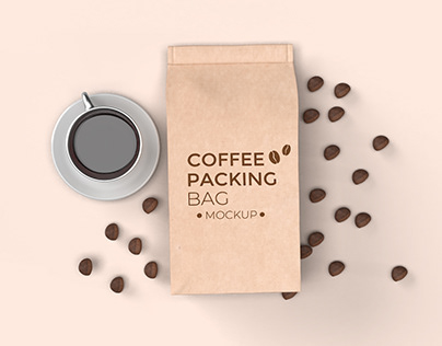 Modern and minimalist Coffee Bag and Cup Mockup