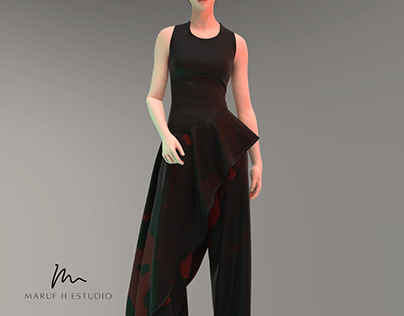 Ladies Asymmetric Black Dress (CLO 3D Virtual Design)