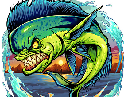 Angry Mahi-Mahi Fish Jumping Out of Water