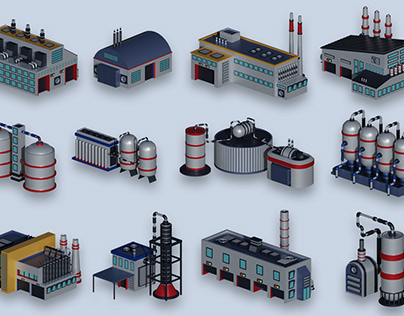 Low Poly Factory Kit Bash Asset Library (270 objects)