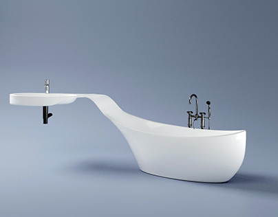 Модель ванной плавно соединенной с раковиной