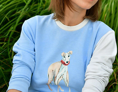 Hand-painted and embroidered sweatshirt with hound