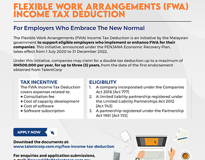 Flexible Work Arrangement (FWA) Income Tax Deduction