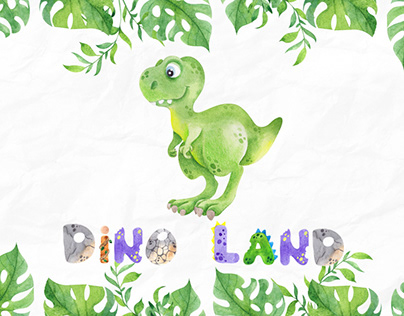 Dino Land. Cute watercolor