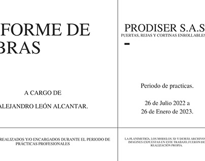 INFORME DE OBRAS PERIODO DE PRACTICAS EN PRODISER S.A.S