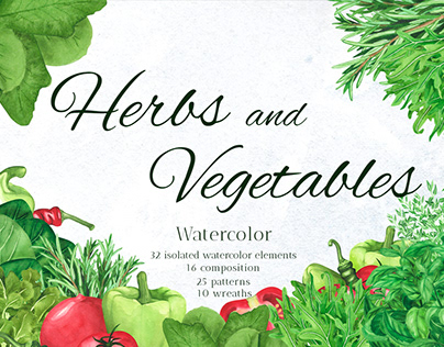 Herbs and vegetables watercolor