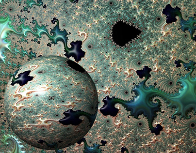 Emerald and Gold Mandelbrot with Sphere