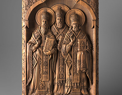 Icon St. Chrysostom, Theologian, Basil the Great