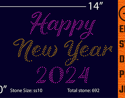 Rhinestone Design Happy New Year 2024