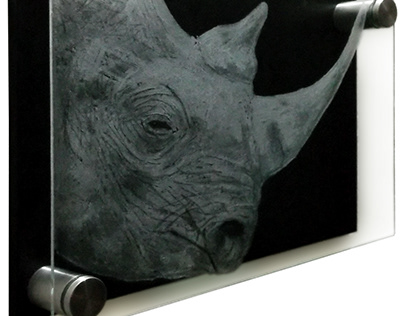 Rhinoceros Head Glass Engraving