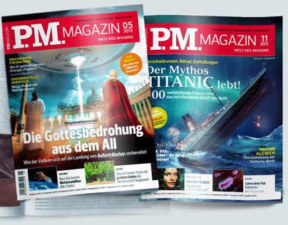 Illustrations for PM Magazine cover Mars, UFO, Titanic