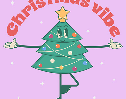 Christmas vibe postcard with a Christmas tree