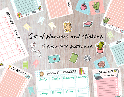 Set of planners and stickers. Vector illustration.