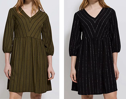 George Women Khaki & Black Stripe V Neck Mini Dresses