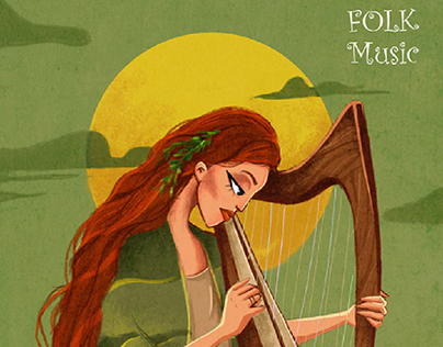 Harp girl illustration