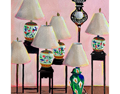 Many lamps and pink wall