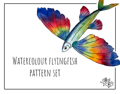 Watercolour flyingfish pattern set