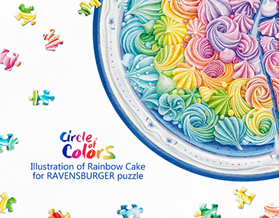 Rainbow cake. Puzzle illustration for Ravensburger