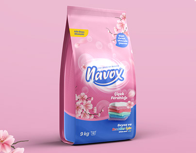 Navox logo and detergent packaging design