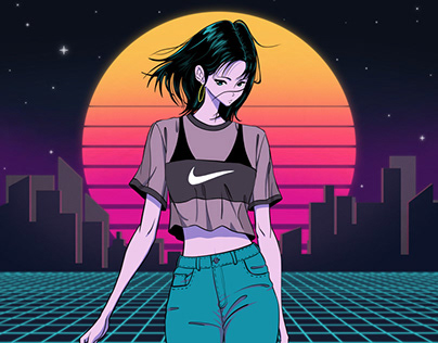 Synthwave style album cover illustration