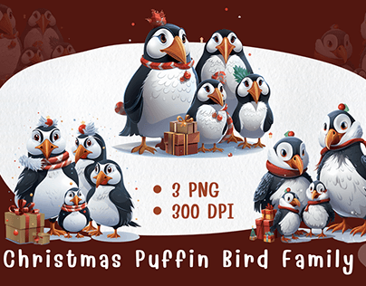 Christmas Puffin Bird Family