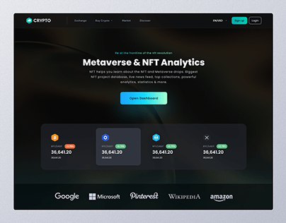 Metaverse & Nft Crypto Analytics Landing Page UI Design