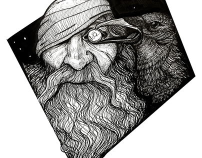 God Odin with raven - personal drawing