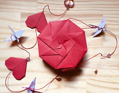 Caixa e Móbile Origami - Tsuru e Coração