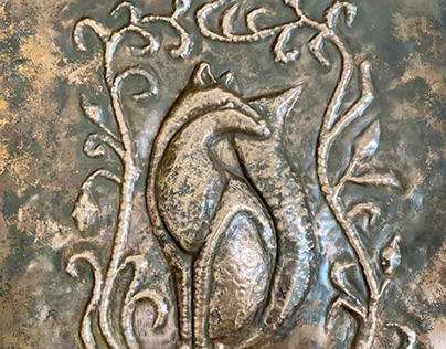Relief sculpture on copper