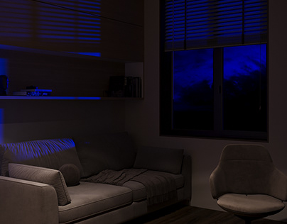 3д-визуализация квартиры-студии 30 кв.м. Ночной свет