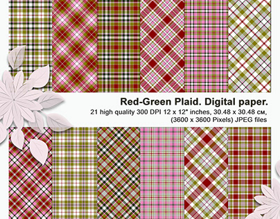 Red-green plaid. Seamless digital paper.