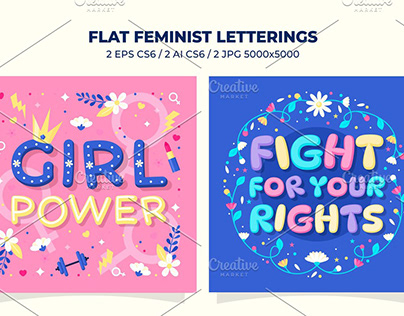 2 flat power girl vector lettering