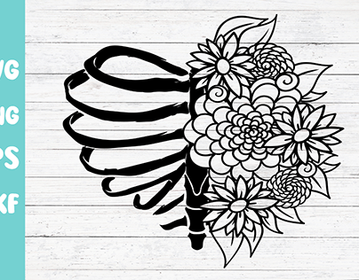 Rib Cage Floral Svg, Ribcage Flowers svg,