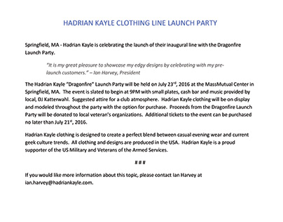 Copywriting - Hadrian Kayle Clothing - Press Release