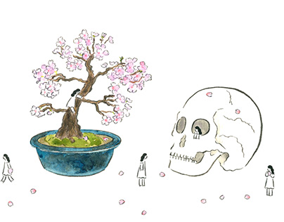cherry blossoms and skull