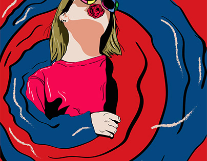 illustration woman with rose lips and old-fashioned