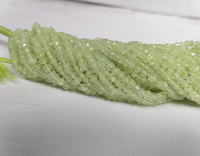 Natural Green Prehnite Faceted Rondelle Gemstone Beads