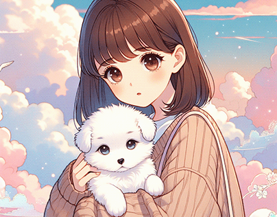 ai anime girl and puppy
