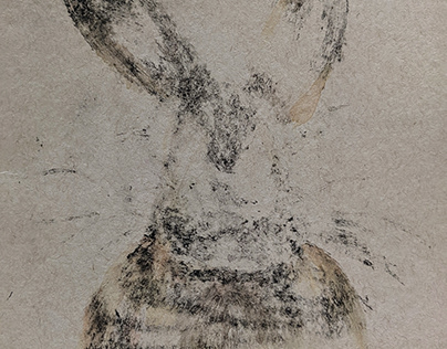 Just a rabbit (dry point print with water colors)