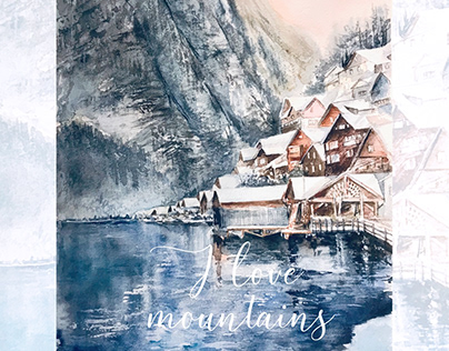 Watercolour painting "City in the mountains"