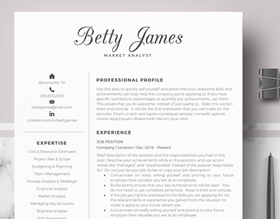 Professional resume template for word & Pages - Betty