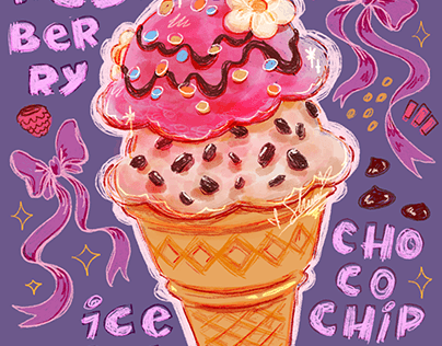 Raspberry & Chocochip Icecream 🍦🍓🍫