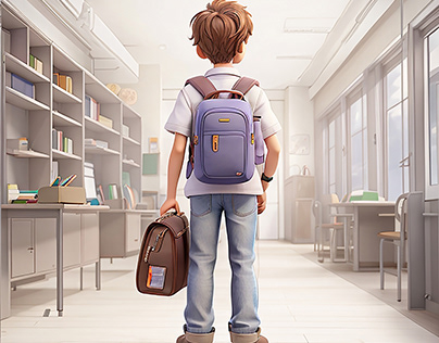 A Boy Goes Back To School With His Bag Ai Generate