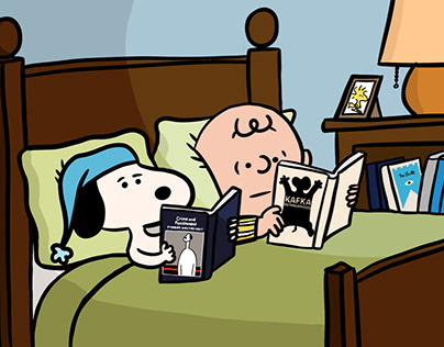 snoopy and charlie reading heavy literature